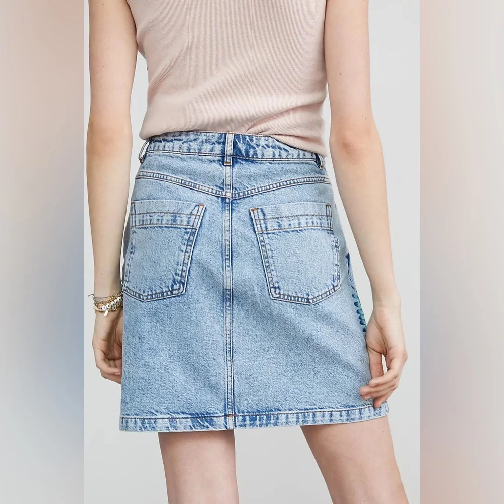 NWT Farm Rio Embroidered Denim Mini Skirt Tropical Colorful Boho Vacation Beach - Picture 13 of 13